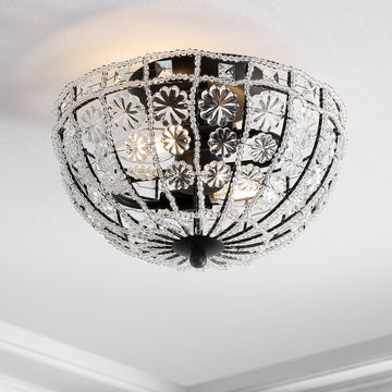 Billie 12" Crystal Flower Metal/Acrylic LED Semi Flush Mount - JONATHAN Y